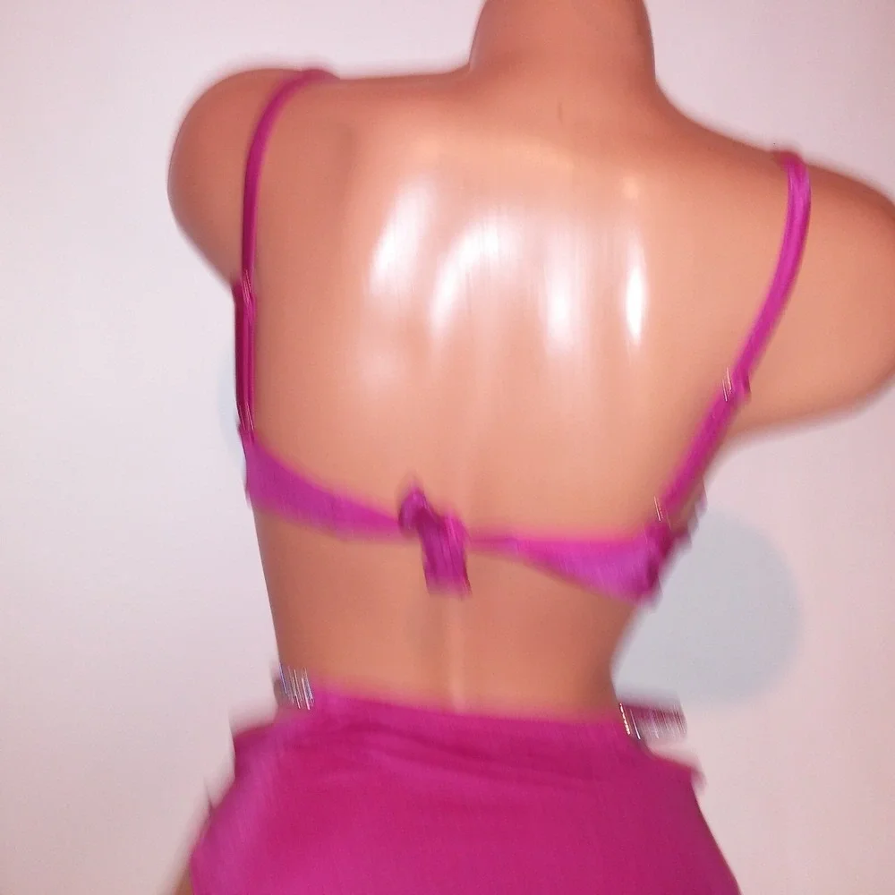 Victoria Secret Swim Bikini 34DD Top Small Bottom Push Up Pink Shine Trim Bling